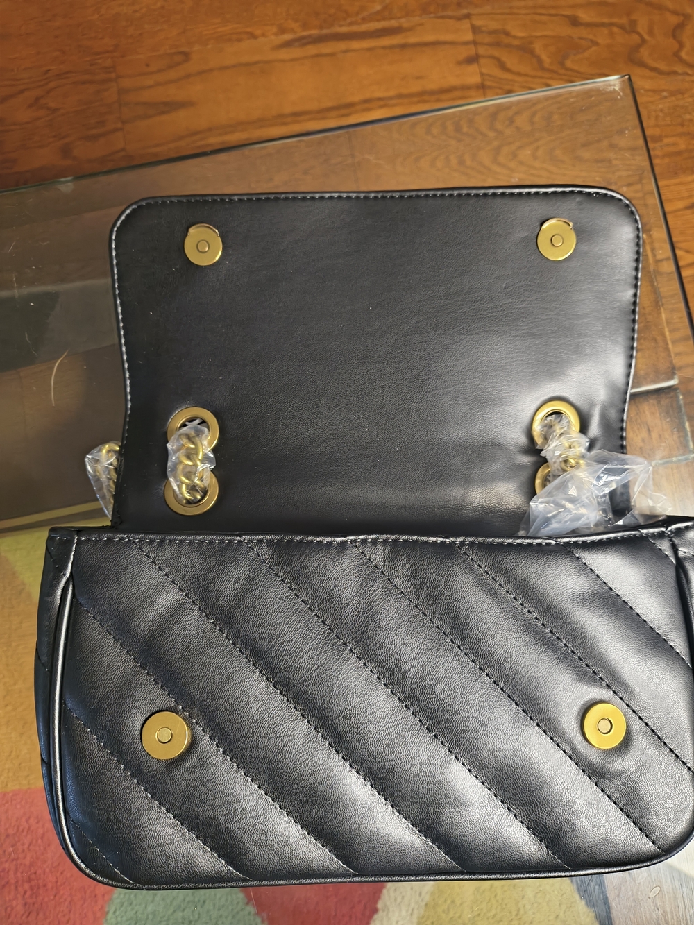 NWT Versace Jeans Couture Black Quilted Shoulder Bag with Gold Chain Straps - Picture 4 of 9